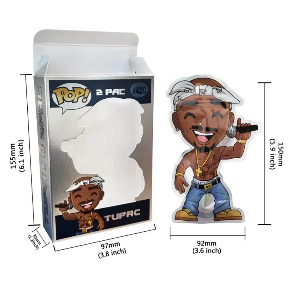 Pop 2PAC Tupac Doll Figure Collectible Custom Mylar Zipper Bags & box 50pack